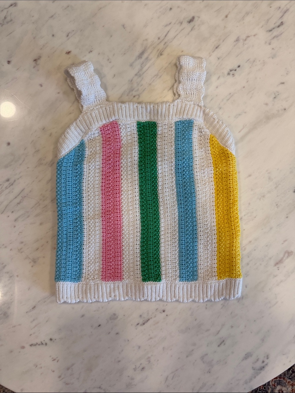 Old Navy White Knit Tank Top with Pink, Green, Blue, Yellow Stripes
